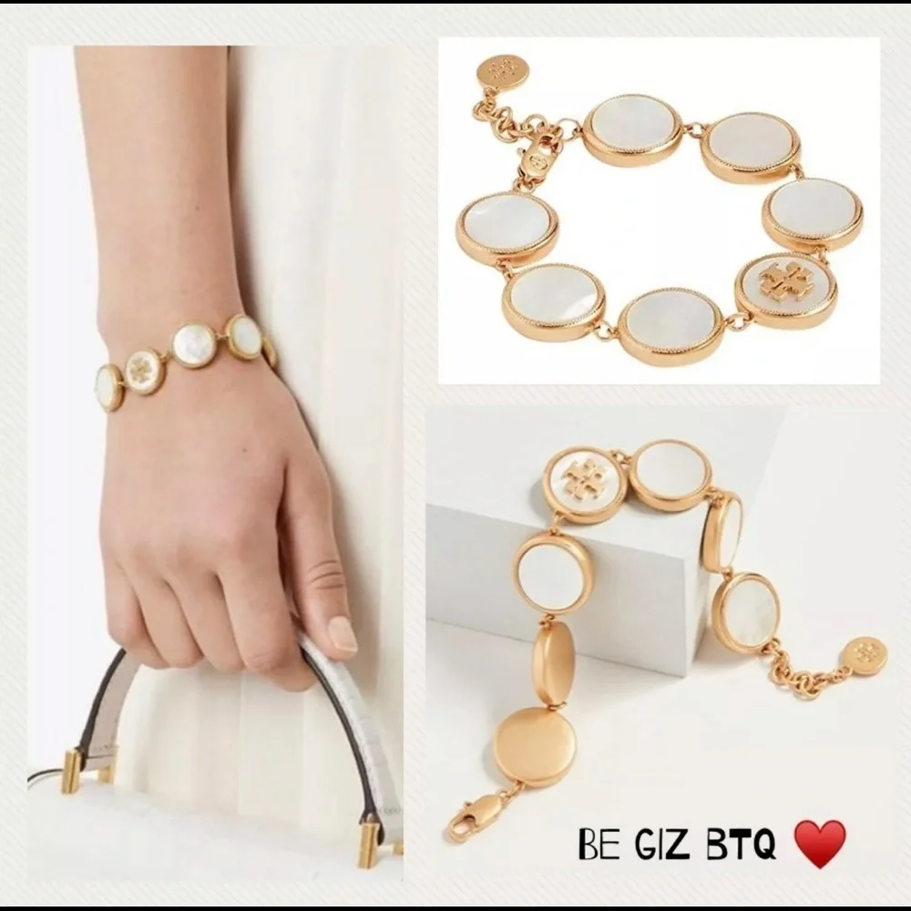 🔥🔥Tory Burch Authentic White Semi Precious Mother Of Pearl Coin Station Bracelet